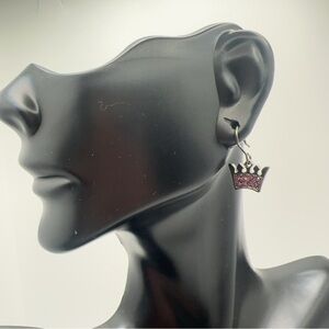 Korean Black Crown Purple Sparkling Crystals Silver Hook Dangling Earrings